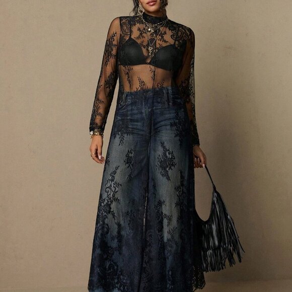 Dresses & Skirts - Black Boho Women's Elegant Plus Size Lace Maxi Dress